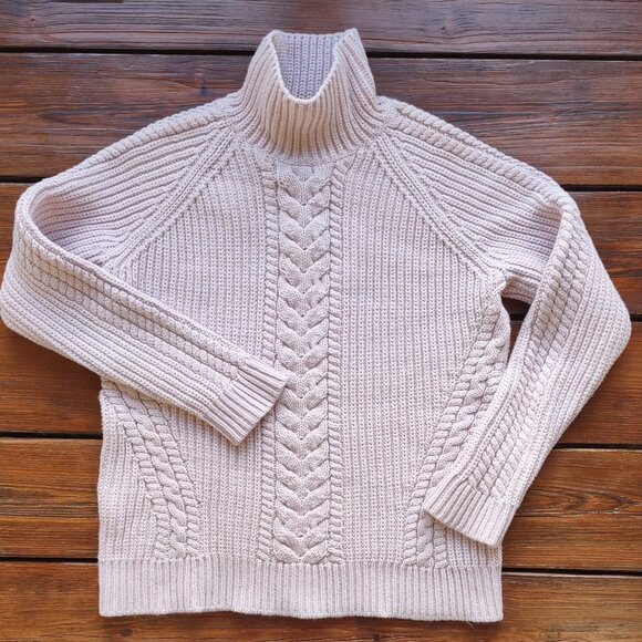 Lululemon Bring the Cozy Pink Chunky Cable Knit Sweater High Neck Boho Size 6 - Picture 3 of 10